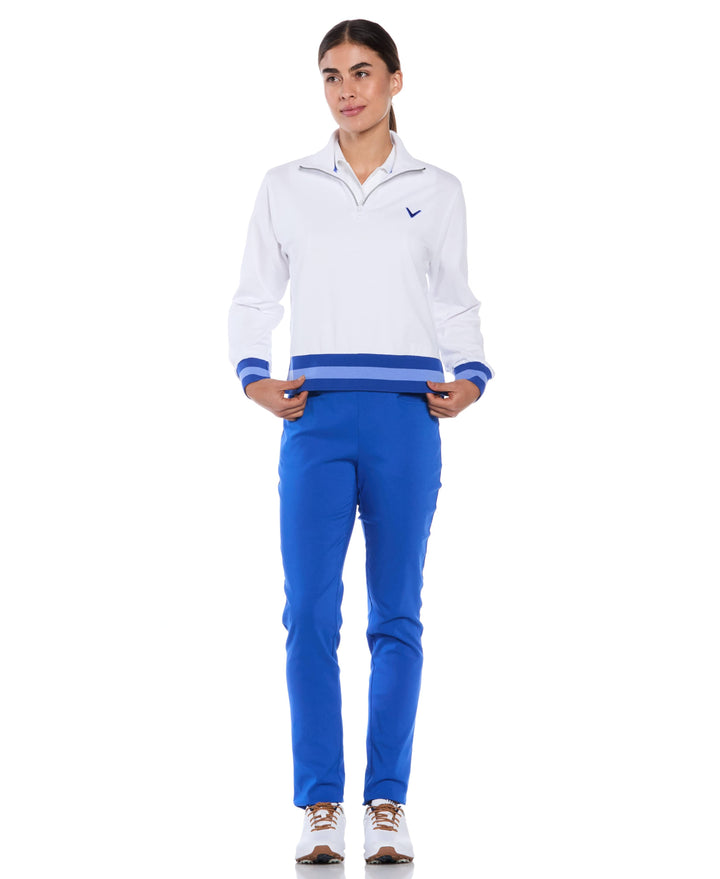Lightweight Cropped 1/4 Zip Golf Shirt with Side Slits (Brilliant Wh/Bl Tattoo) 