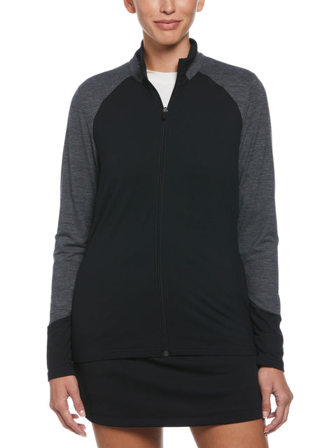 LIGHTWEIGHT LUX TOUCH FULL ZIP WITH HEATHER PIECINGS (Caviar) 