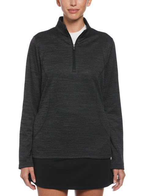 MIDWEIGHT 1/4 ZIP LAYERING WITH DECORATIVE STITCHING AND SIDE POCKETS (Caviar Htr) 