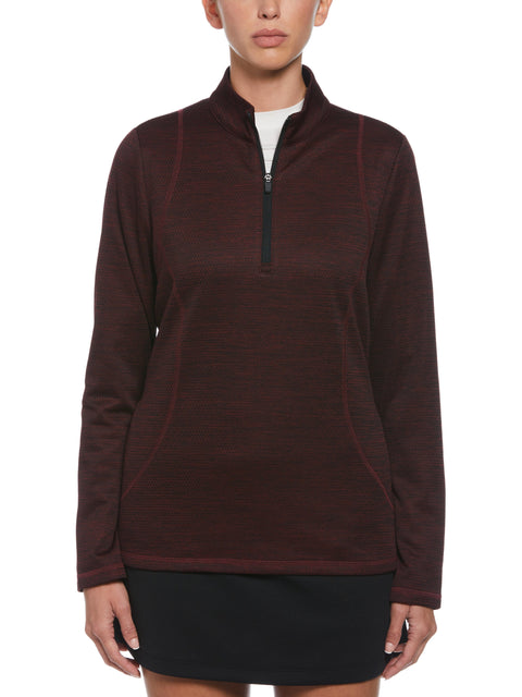 MIDWEIGHT 1/4 ZIP LAYERING WITH DECORATIVE STITCHING AND SIDE POCKETS (Maroon Banne Htr) 