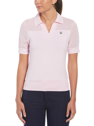 Mesh Blocked Half Sleeve Golf Polo Shirt (Gelato Pink) 