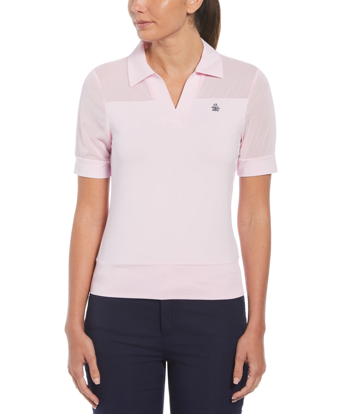 Mesh Blocked Half Sleeve Golf Polo Shirt (Gelato Pink) 