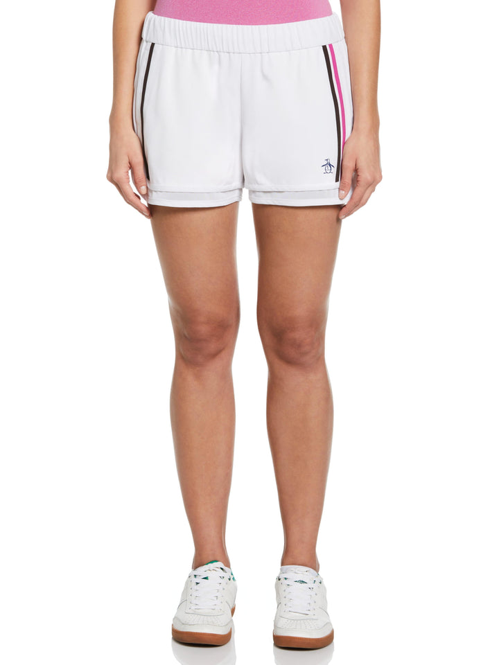 Women's Mesh Hem Contrast Stripe Tennis Shorts | 3.5" Inseam