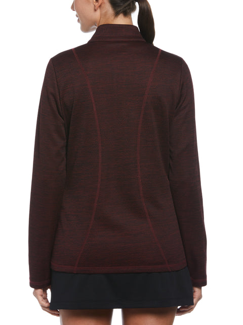 MIDWEIGHT 1/4 ZIP LAYERING WITH DECORATIVE STITCHING AND SIDE POCKETS (Maroon Banne Htr) 