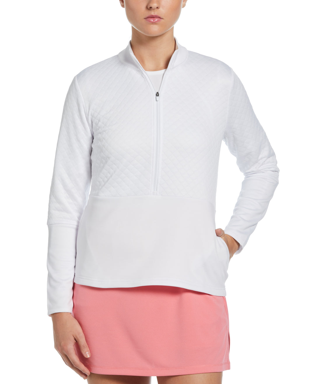 Midweight Half Zip Golf Pullover with Quilted Fleece (Bright White) 