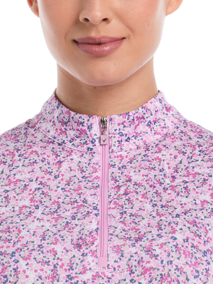Women's Mini Floral Print Zip Golf Polo