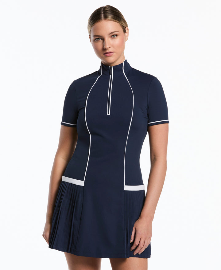 Mixed Media Short Sleeve Dress (Black Iris) 