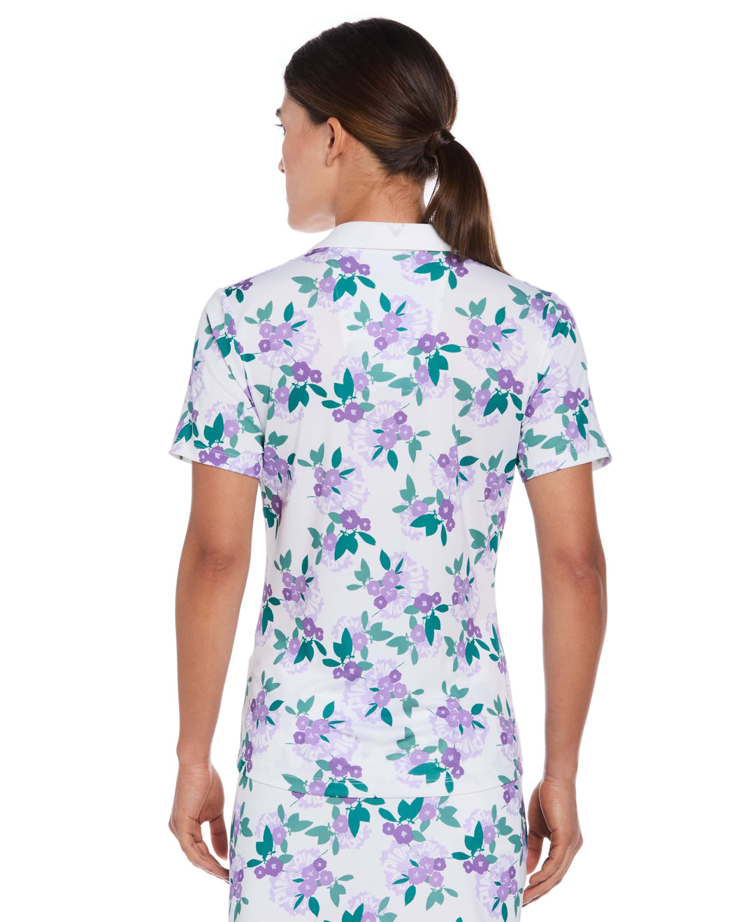 Women's Open Floral Print Golf Polo (Pastel Lilac) 