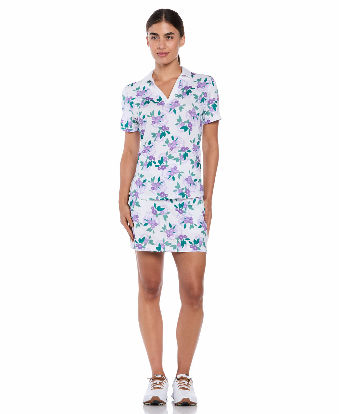 Women's Open Floral Print Golf Polo (Pastel Lilac) 