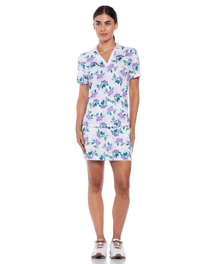 Women's Open Floral Print Golf Polo (Pastel Lilac) 