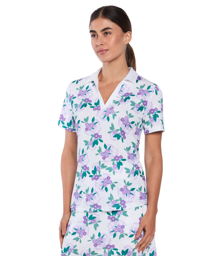 Women's Open Floral Print Golf Polo (Pastel Lilac) 