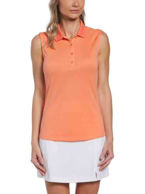 Sleeveless Solid Knit Polo Top (Persimmon) 