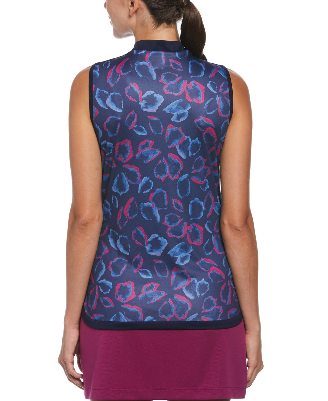 Petal Print Golf Top with Side Curved Hem (Peacoat) 
