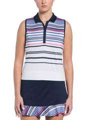 Placed Stripe Golf Polo (Bright White) 