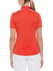 Playful Floral Block Print Golf Polo (Poppy Red) 
