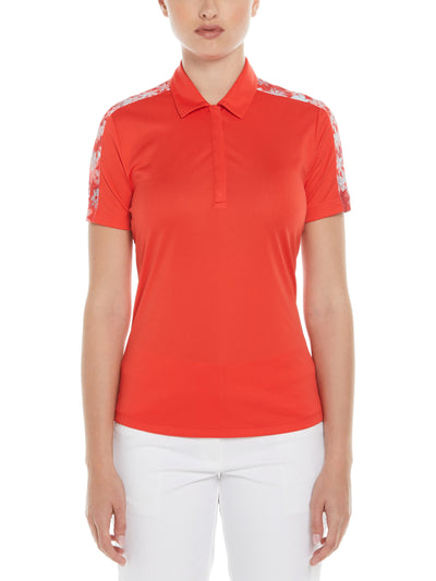 Playful Floral Block Print Golf Polo (Poppy Red) 