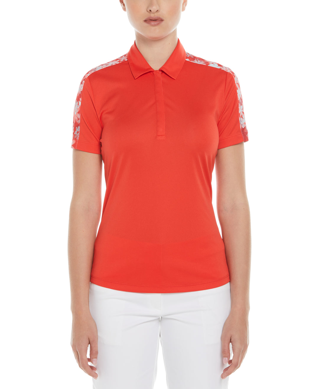 Playful Floral Block Print Golf Polo (Poppy Red) 