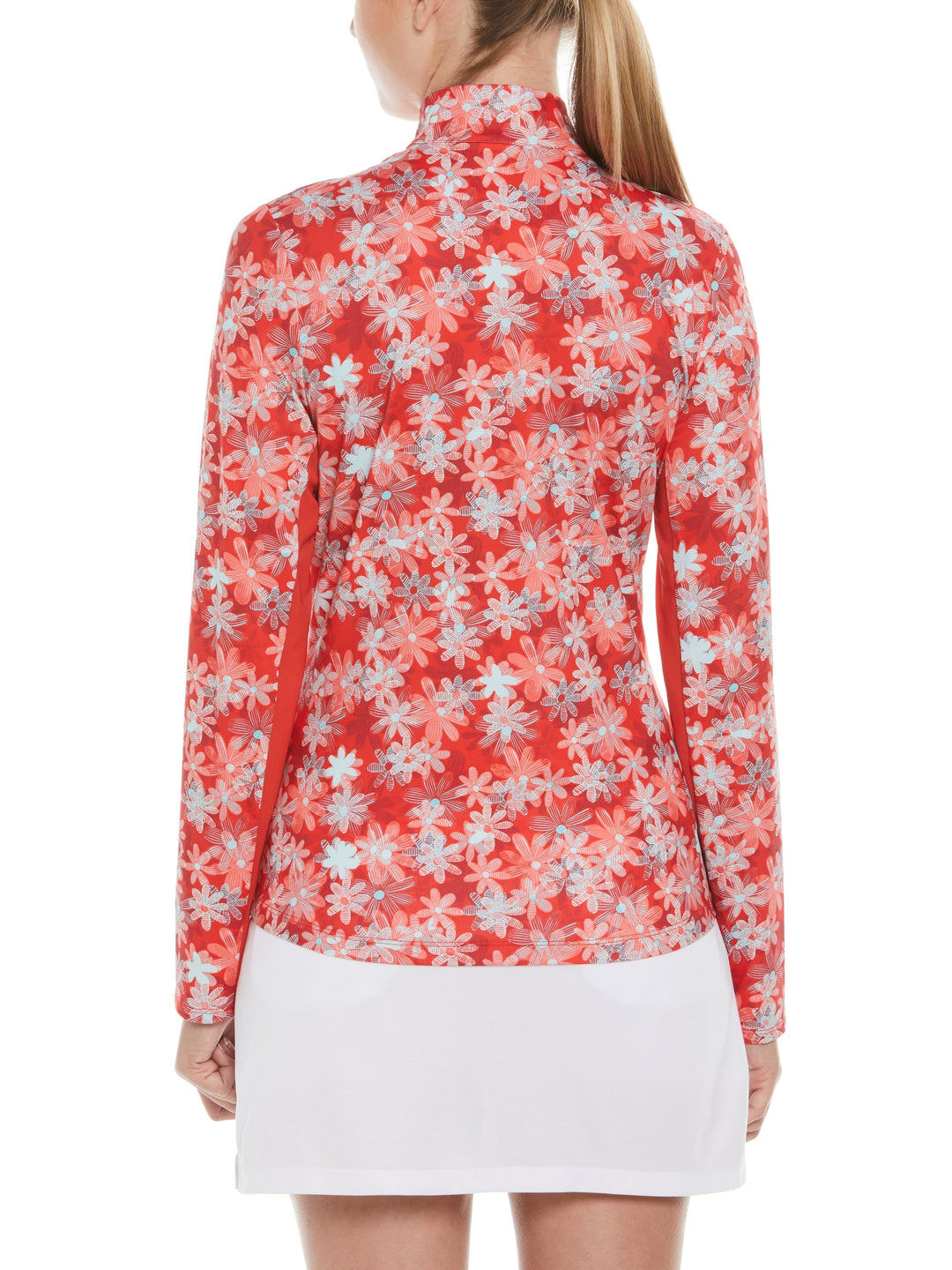 Playful Floral Print Golf Shirt (Poppy Red) 