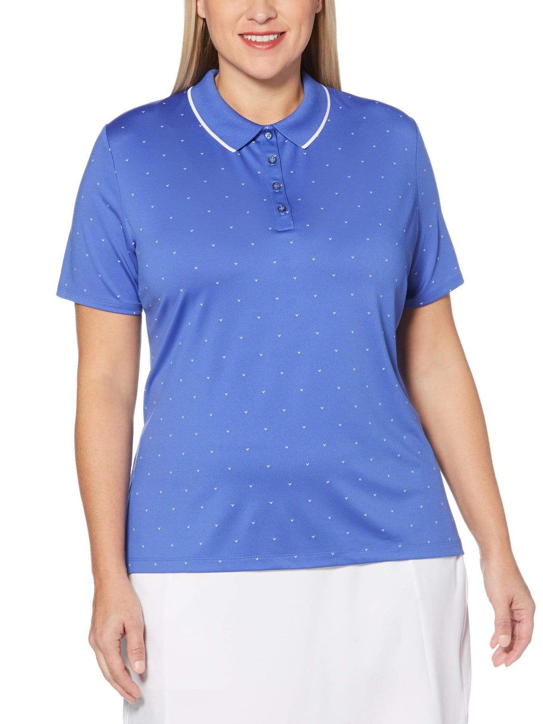 Women's Plus Allover Chevron Printed Polka Dot Polo