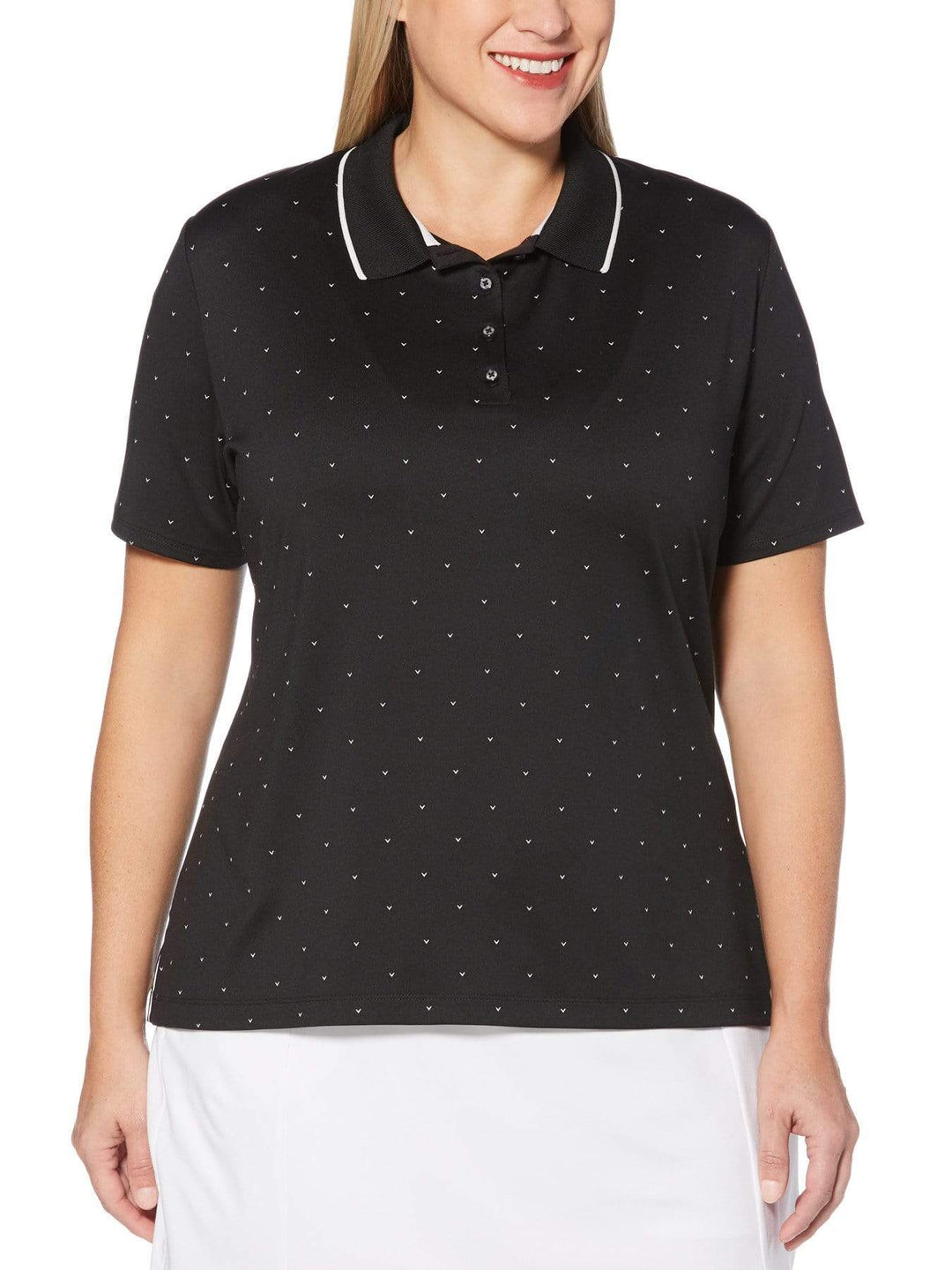 Women's Plus Allover Chevron Printed Polka Dot Polo