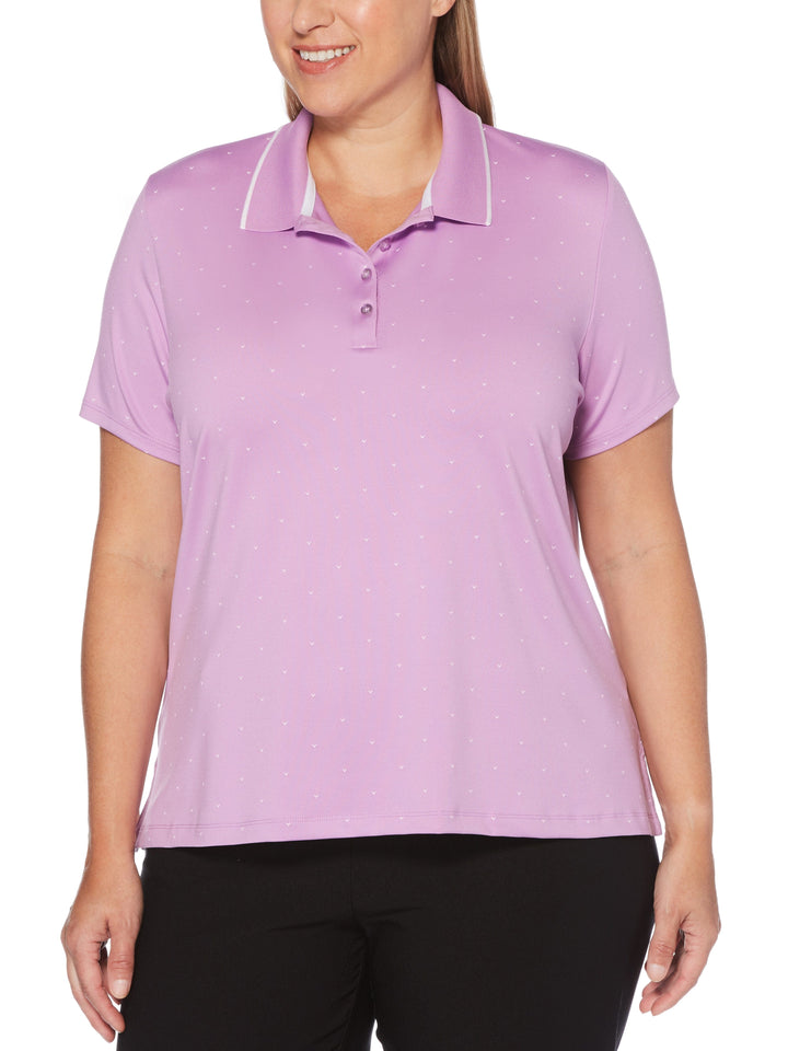 Women's Plus Allover Chevron Printed Polka Dot Polo