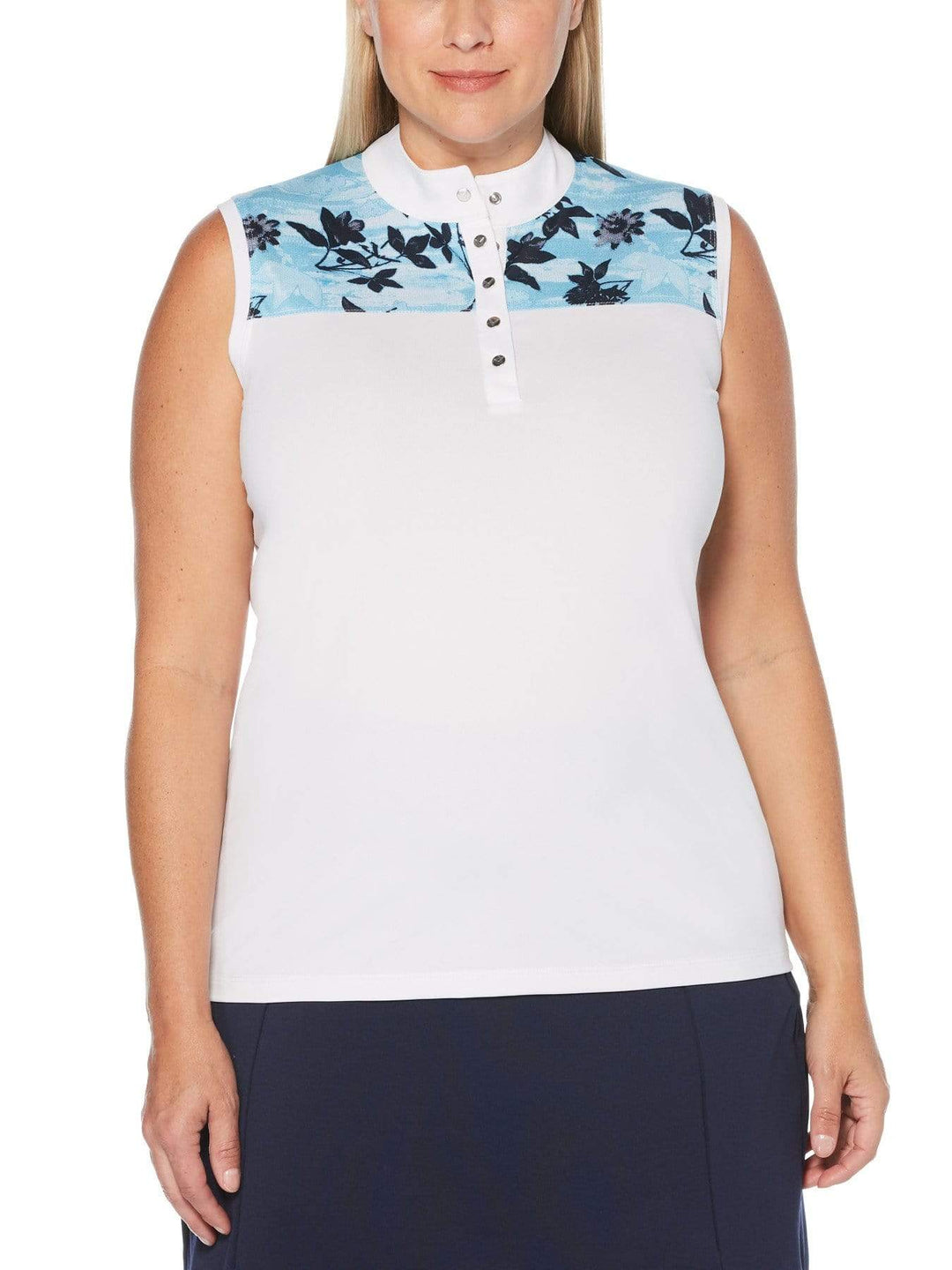 Women's Plus Sleeveless Block Floral Print Polo