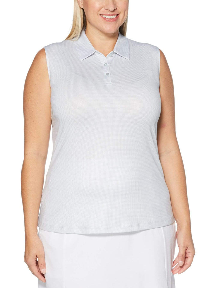 Women's Plus Sleeveless Gingham Printed Polo