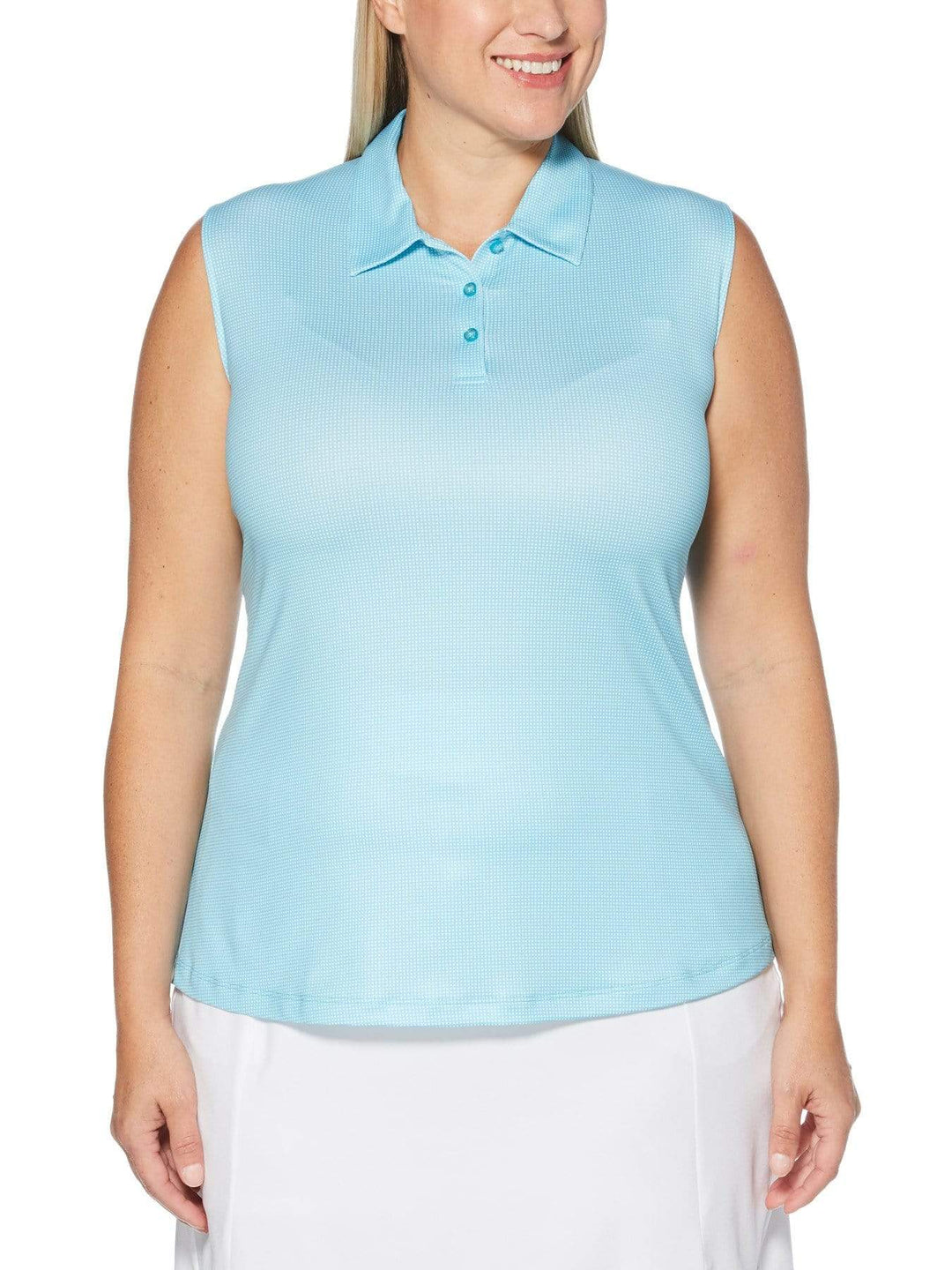 Women's Plus Sleeveless Gingham Printed Polo