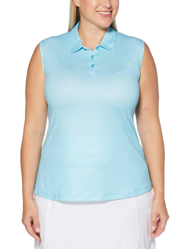 Women's Plus Sleeveless Gingham Printed Polo