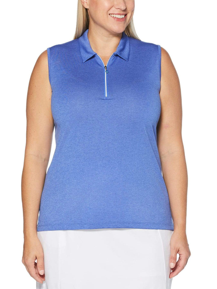 Women's Plus Sleeveless Quarter Zip Heather Polo