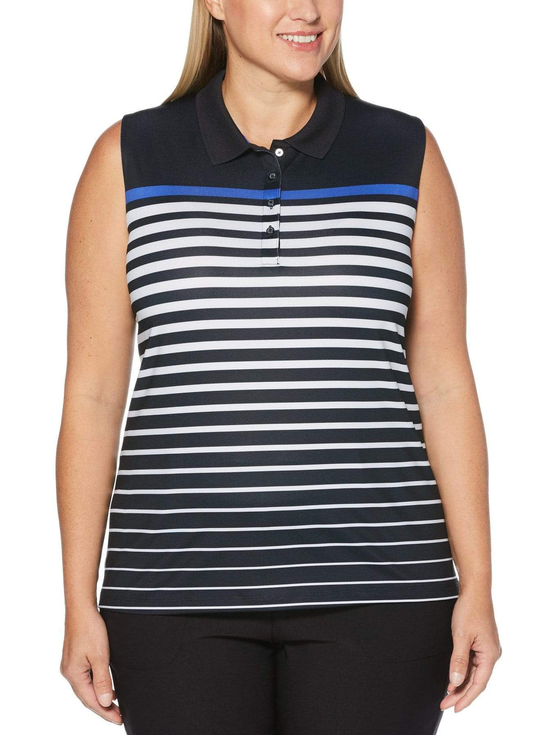 Women's Plus Sleeveless Stripe Polo