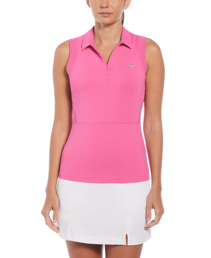 1/4 Zip Mesh Block Sleeveless Golf Polo Shirt (Cheeky Pink) 