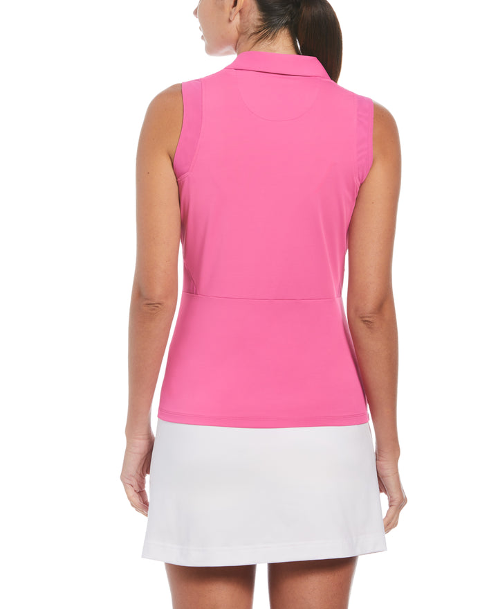 1/4 Zip Mesh Block Sleeveless Golf Polo Shirt (Cheeky Pink) 
