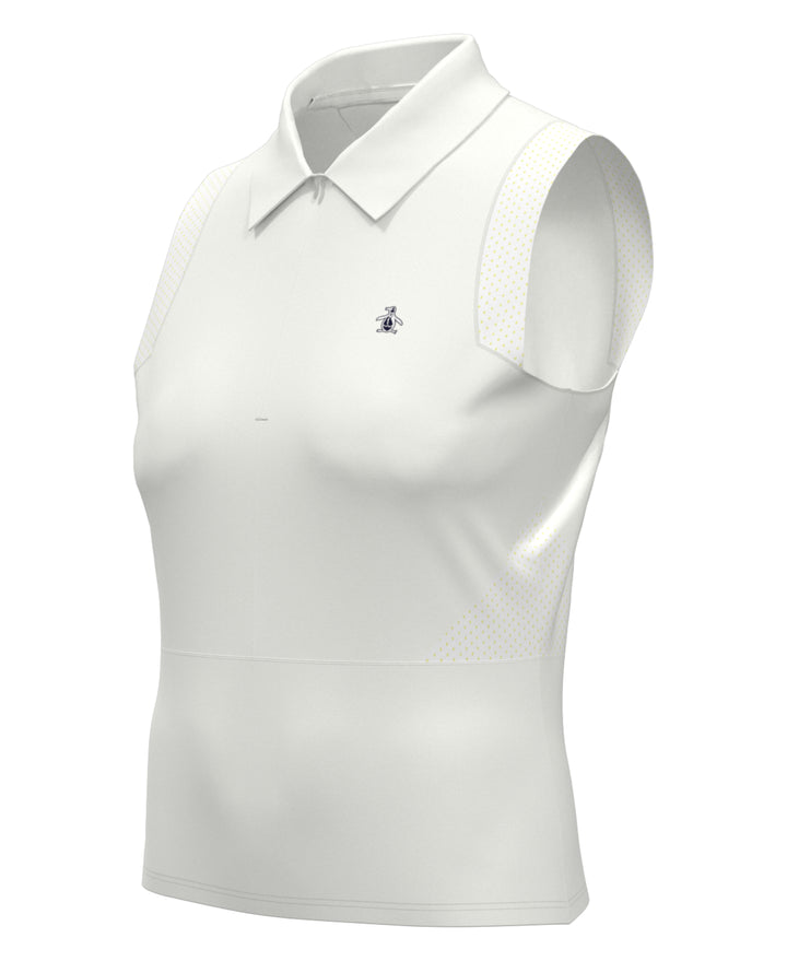 1/4 Zip Mesh Block Sleeveless Golf Polo Shirt (Bright White) 