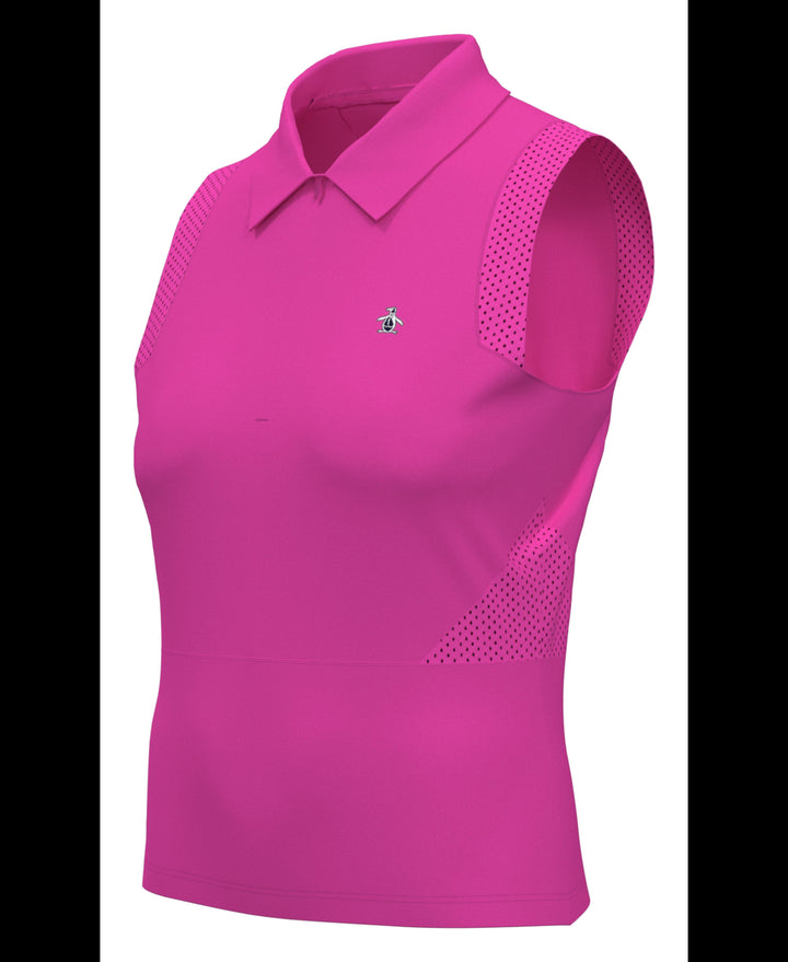 1/4 Zip Mesh Block Sleeveless Golf Polo Shirt (Cheeky Pink) 