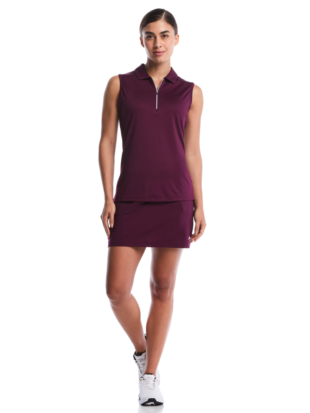 Women's Quarter Zip Solid Sleeveless Golf Polo