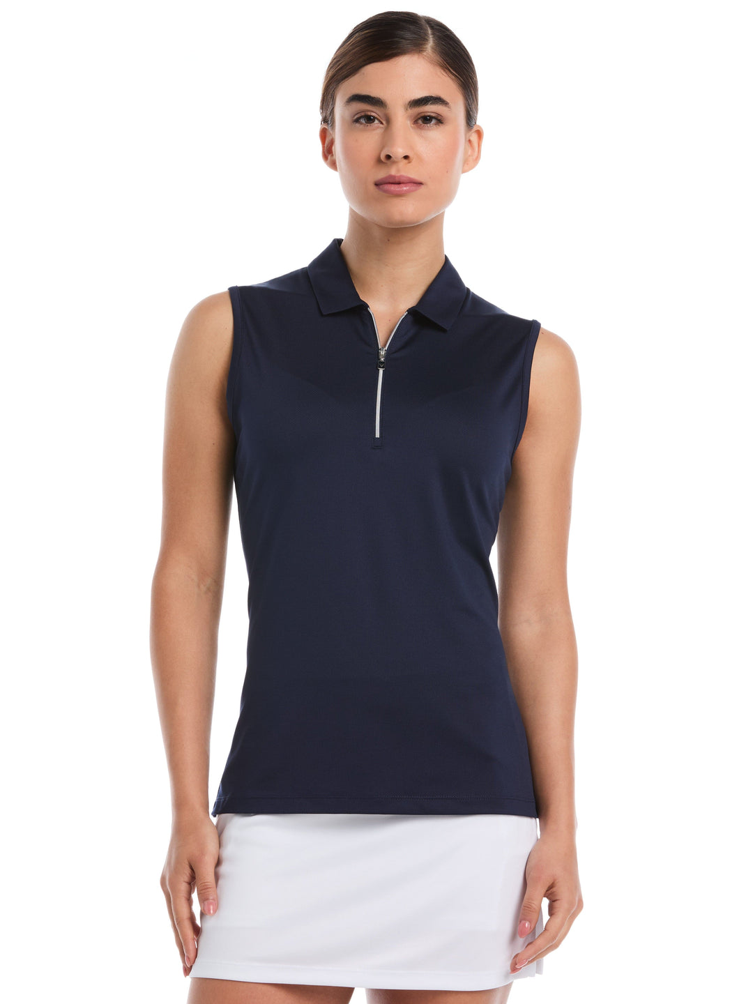 Women's Quarter Zip Solid Sleeveless Golf Polo