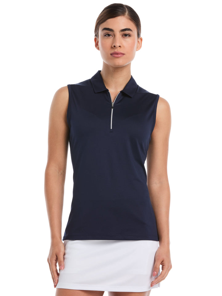Women's Quarter Zip Solid Sleeveless Golf Polo
