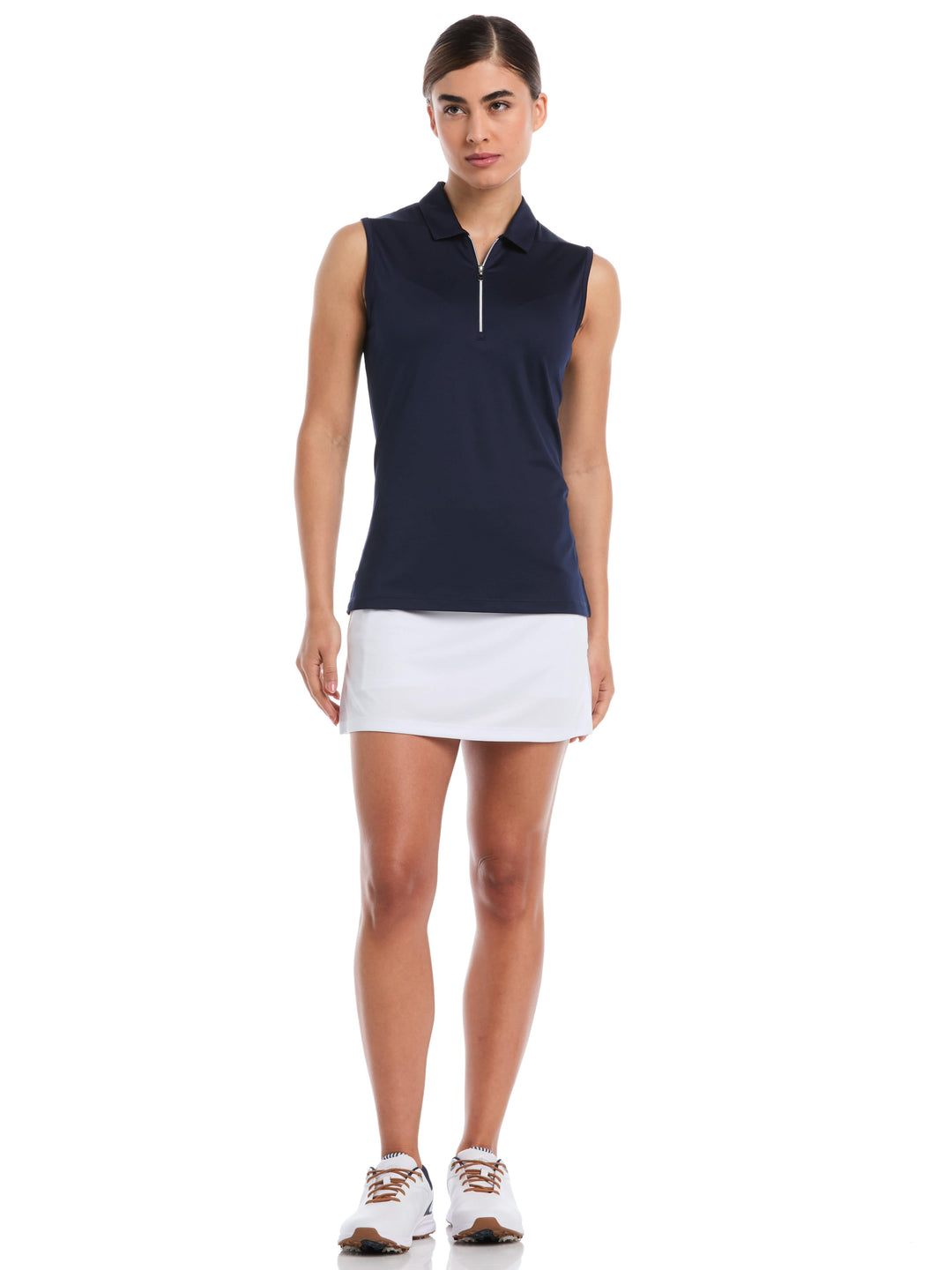Women's Quarter Zip Solid Sleeveless Golf Polo