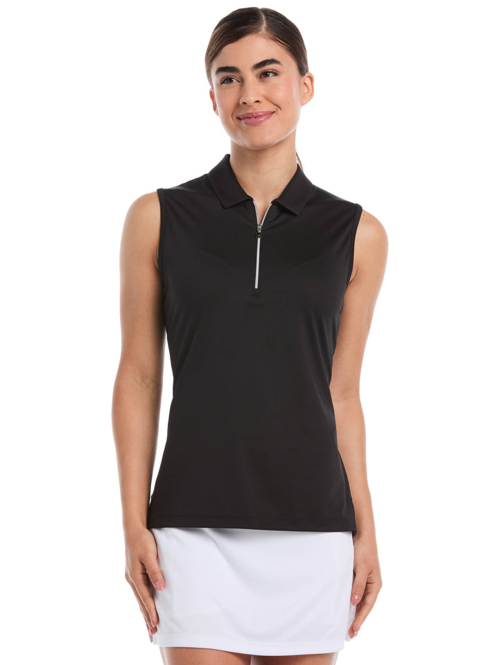 Women's Quarter Zip Solid Sleeveless Golf Polo
