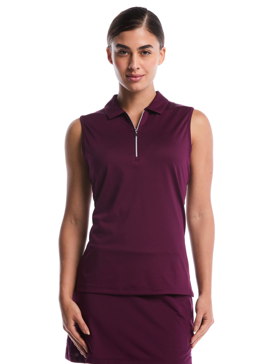 Women's Quarter Zip Solid Sleeveless Golf Polo