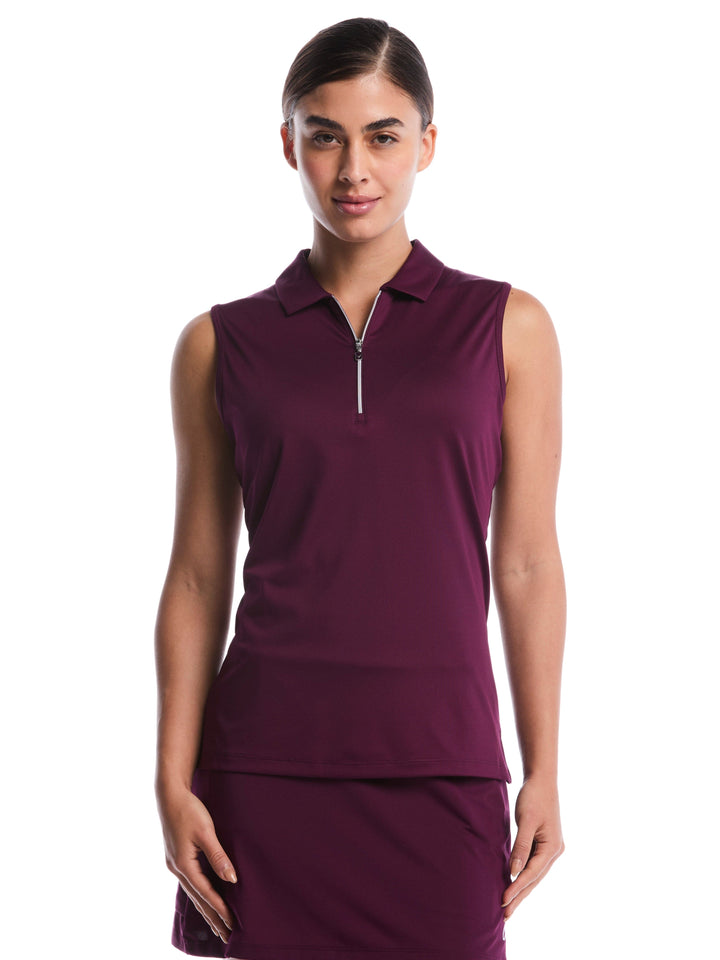 Women's Quarter Zip Solid Sleeveless Golf Polo