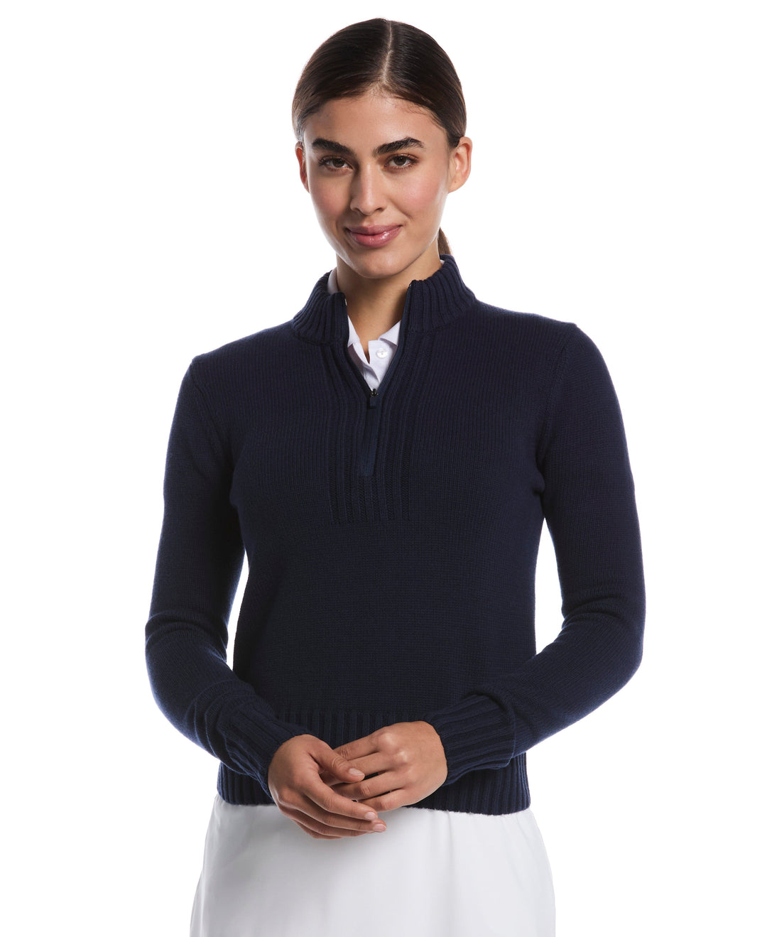 Women's 1/4 Zip Sweater (Peacoat) 