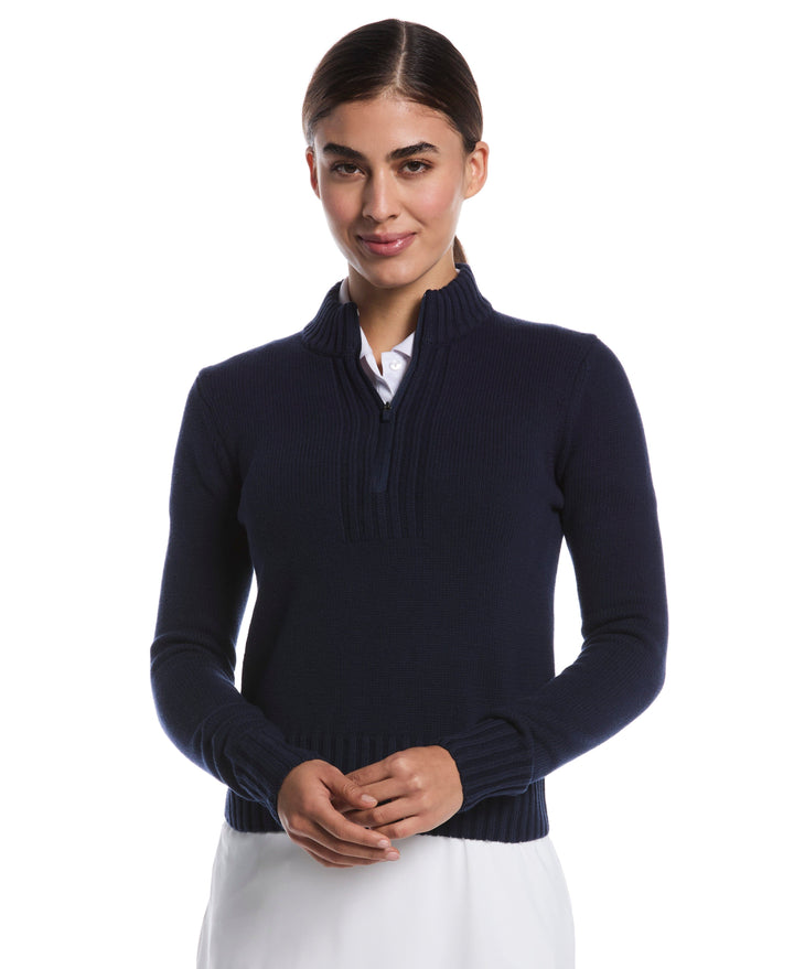 Women's 1/4 Zip Sweater (Peacoat) 