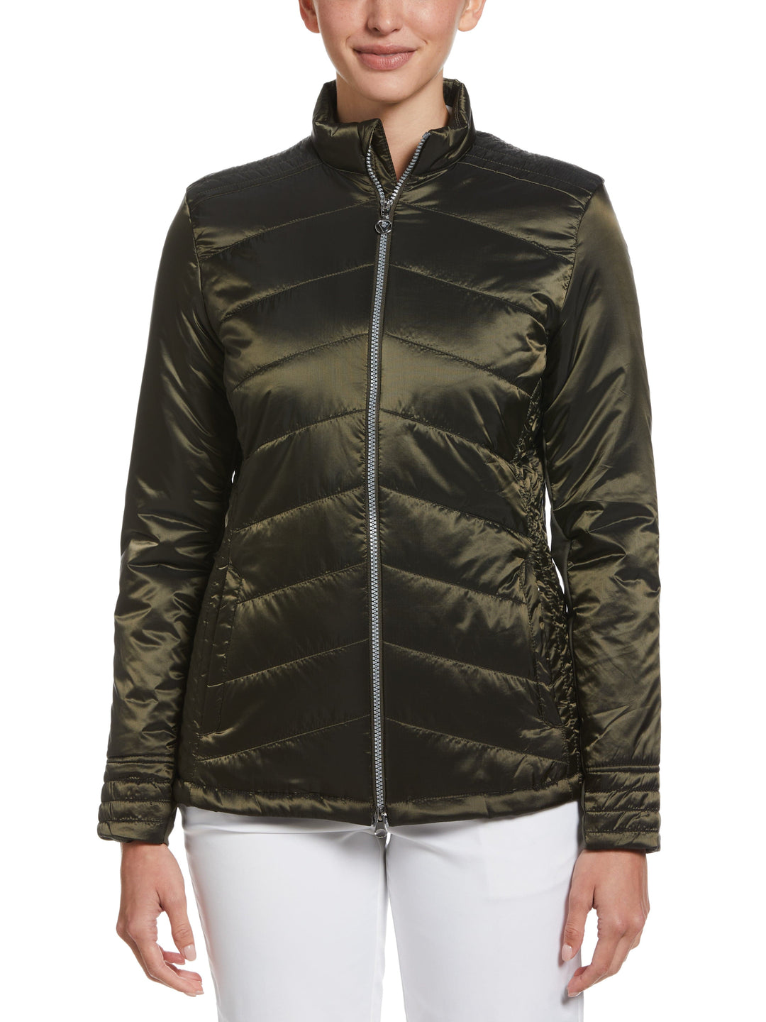 Quilted Golf Jacket with Multi-Needle Stitching (Industrial Green) 