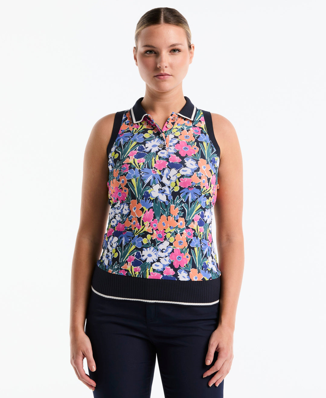 Women's Sketch Floral Sleeveless Polo