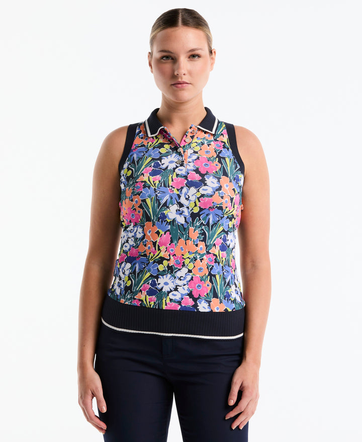 Women's Sketch Floral Sleeveless Polo