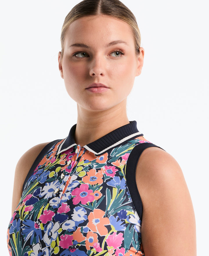 Women's Sketch Floral Sleeveless Polo