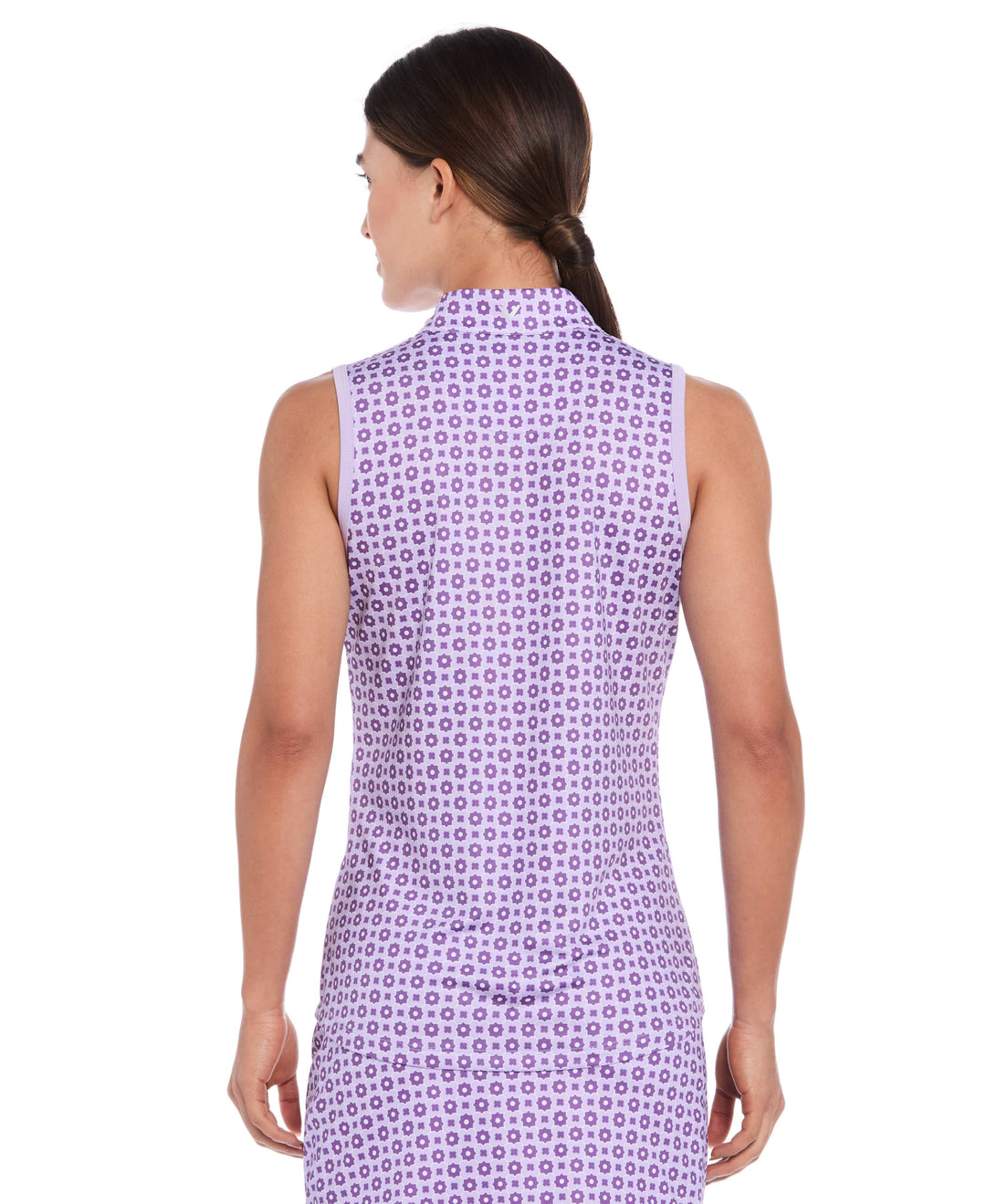 Women's Geo Print Zip Neck Golf Polo (Brilliant White) 