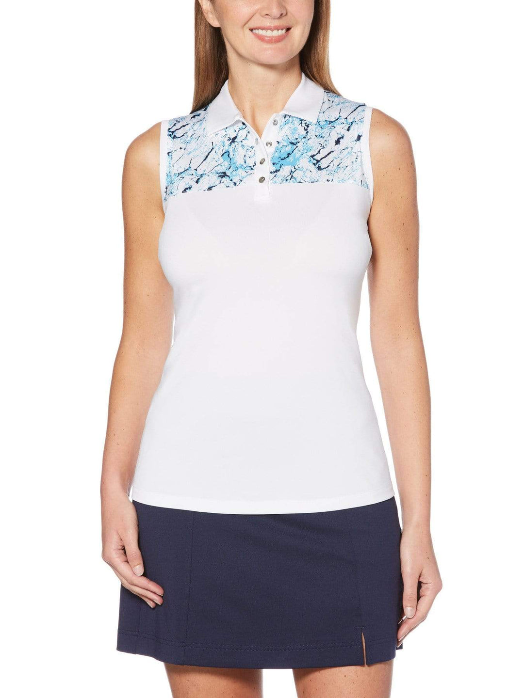 Women's Sleeveless Liquid Blue Print Polo